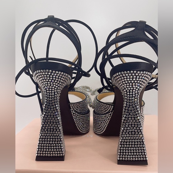 Mach&mach Double Bow Sparkly 140 Silk Ankle-Strap Sandals - Picture 7 of 12